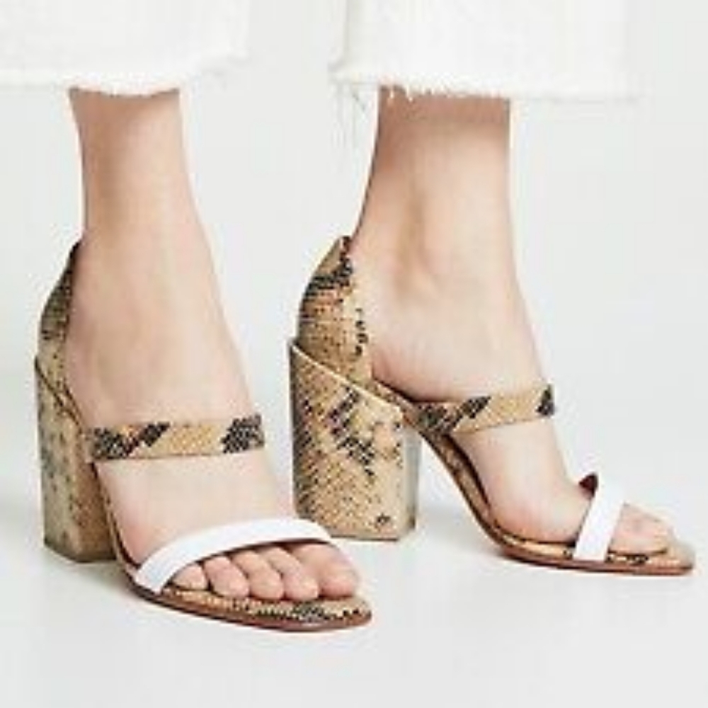 Rachel Comey Snakeskin and White Block Heel Sandals
